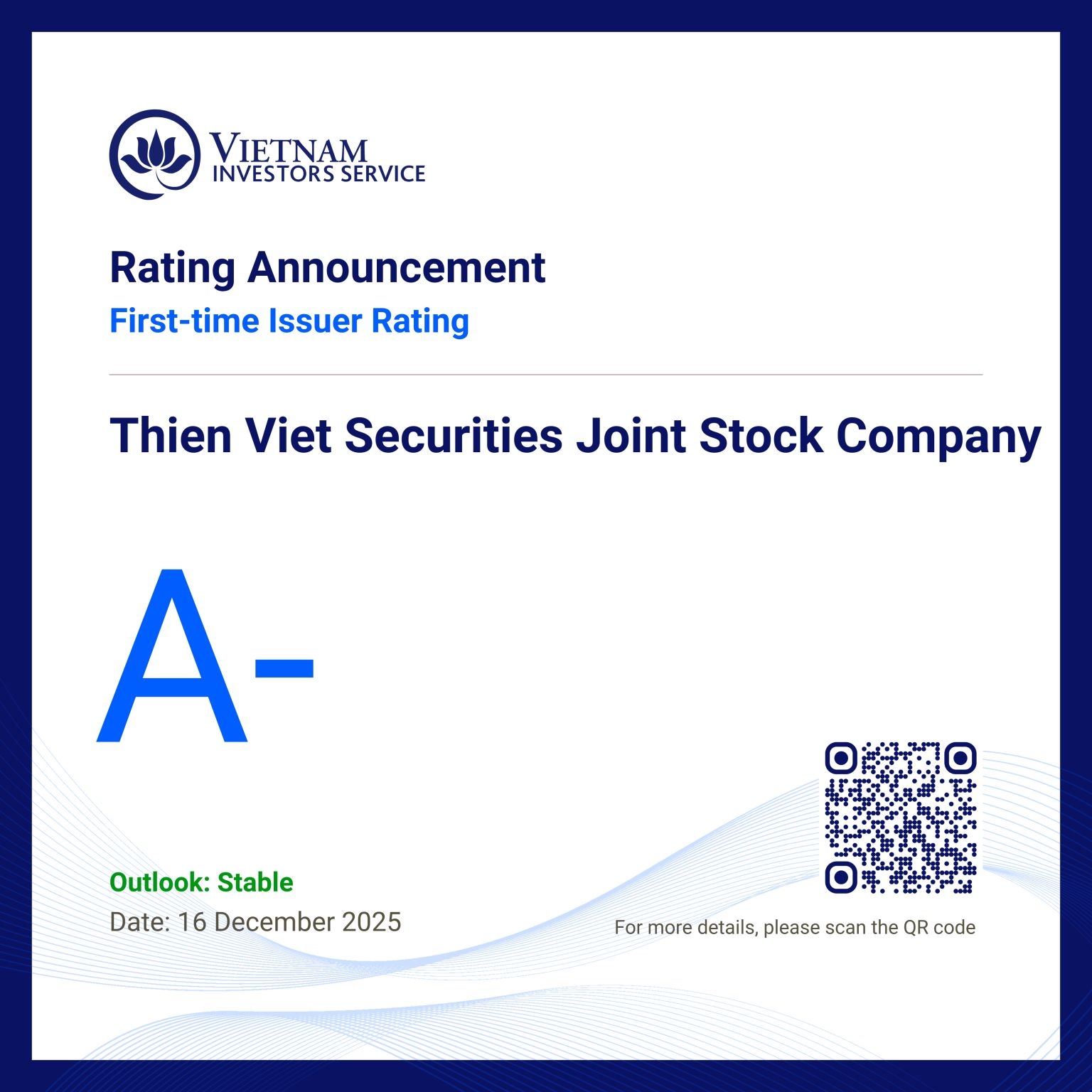 TVS lần đầu được VIS xếp hạng tín nhiệm ở mức A- với triển vọng ổn định