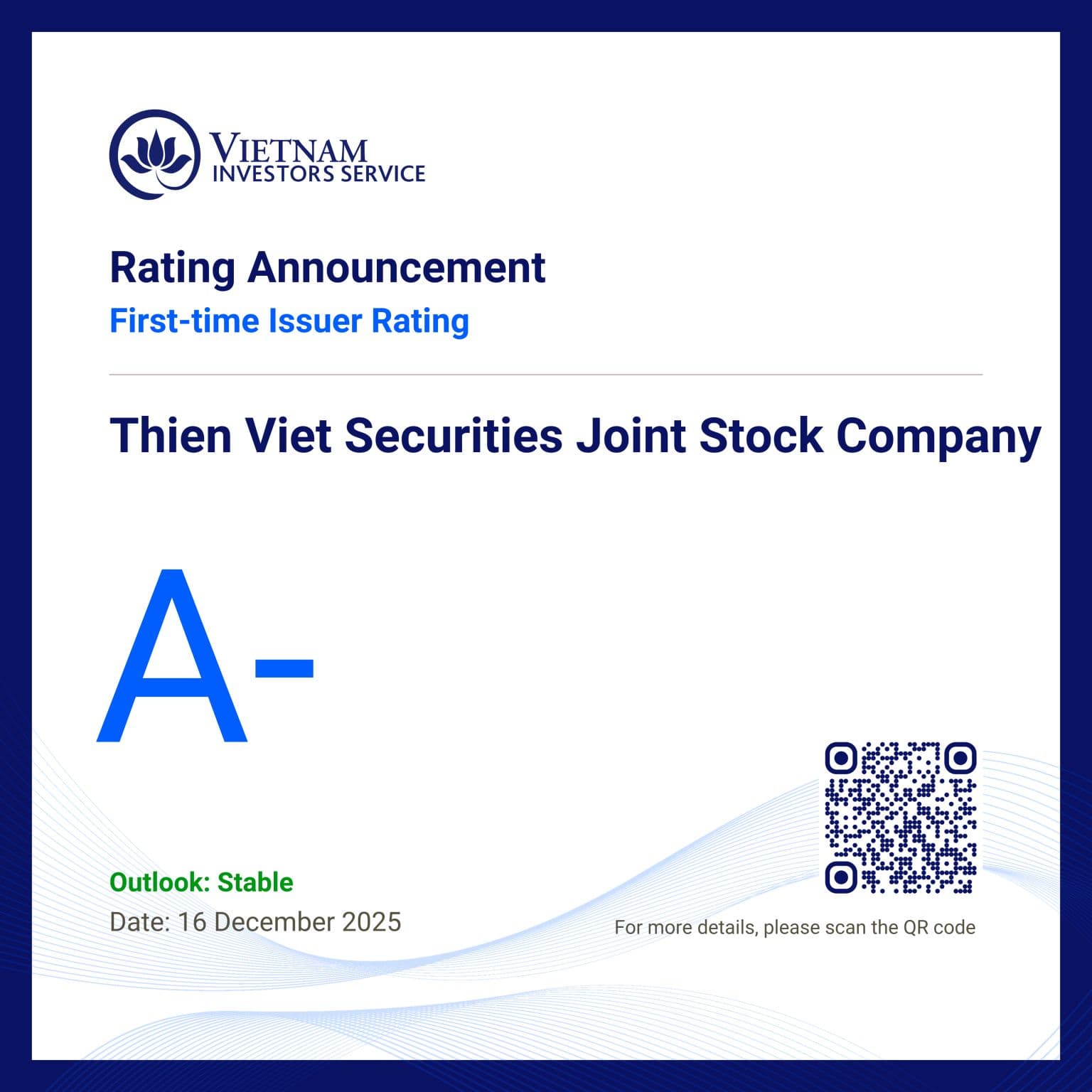 TVS lần đầu được VIS xếp hạng tín nhiệm ở mức A- với triển vọng ổn định